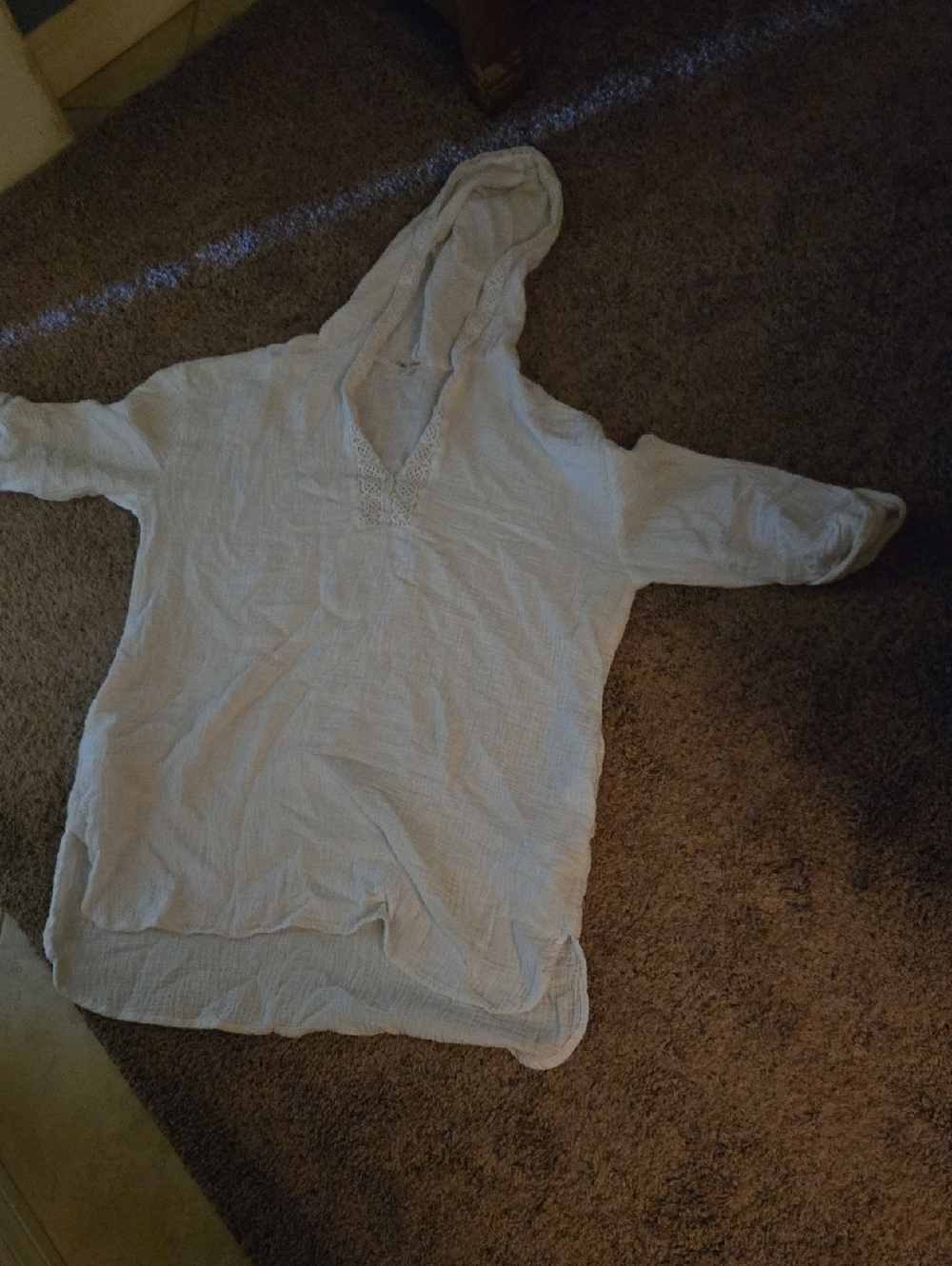 Women's White Hooded Swim Cotton Coverup Oversized Small